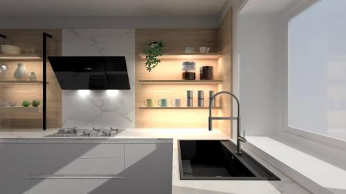 17. Realizzazione progetto cucina gres chiaro 3D